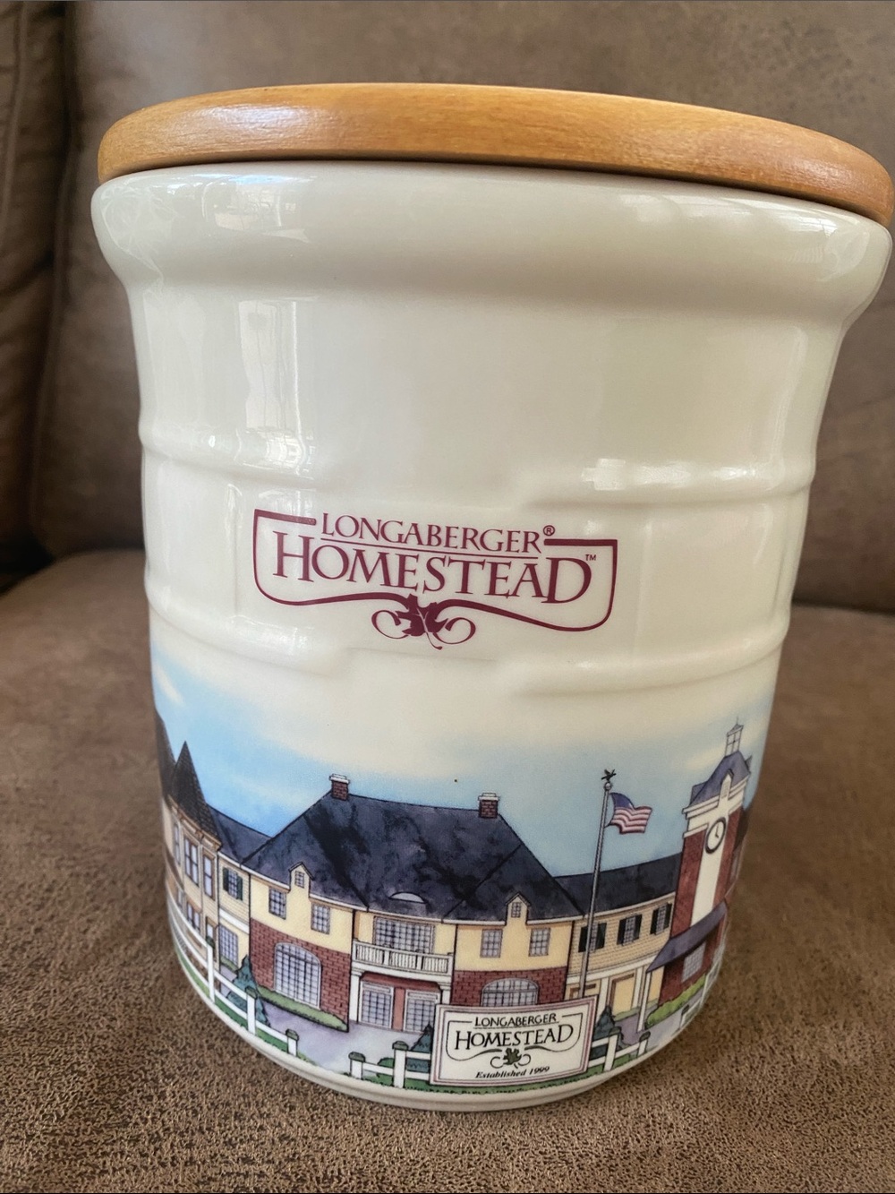 Longaberger Homestead Ceramic Canister with Wood Lid